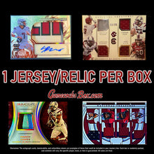 Load image into Gallery viewer, GamecocksBox.com South Carolina Gamecocks football cards featuring Xavier Legette, Spencer Rattler, LaNorris Sellers, Deebo Samuel, Steve Spurrier, Darius Rucker, Jadeveon Clowney, Marcus Lattimore, Connor Shaw, Nyck Harbor, George Rogers, Sidney Rice, and Alshon Jeffery possible pulls in the GAHLAY! Gamecocks Legends Mystery Box. GAMECOCKSBOX.com