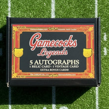 Load image into Gallery viewer, South Carolina Gamecocks football cards featuring Xavier Legette, Spencer Rattler, LaNorris Sellers, Deebo Samuel, Jadeveon Clowney, Marcus Lattimore, Connor Shaw, Nyck Harbor, George Rogers, Sidney Rice, and Alshon Jeffery possible pulls in the GAHLAY! Gamecocks Legends Mystery Box. GAMECOCKSBOX.com
